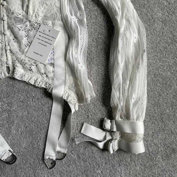 NWT For Love & Lemons Lace Long Sleeve Blouse with Garter Belt Suspenders - Picture 2 of 8